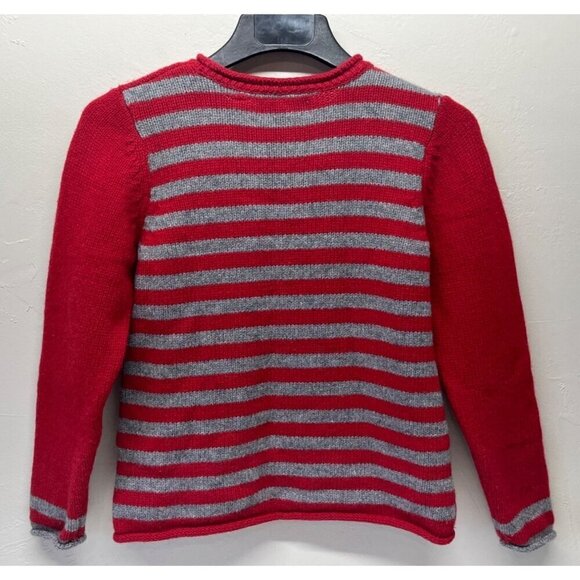 VTG Womens Large Petite 100% Lambs Wool Sweater Pullover Moose Elk Red Striped - Picture 2 of 8